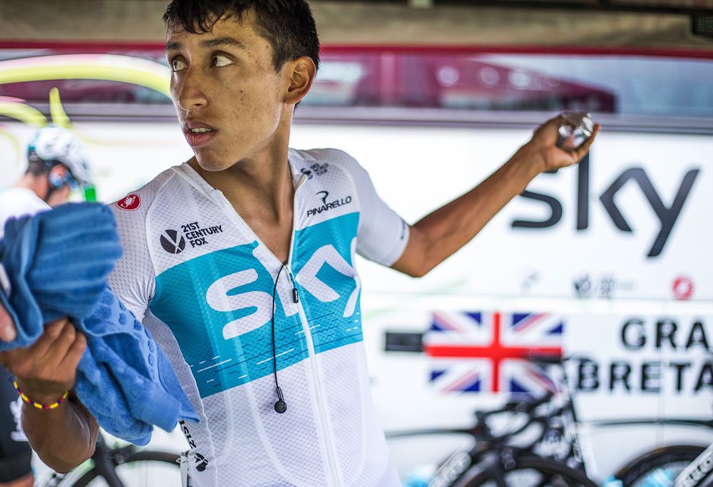 Egan Arley Bernal Gomez getting used to the Team Sky kit