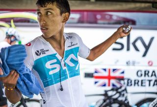 Egan Arley Bernal Gomez getting used to the Team Sky kit