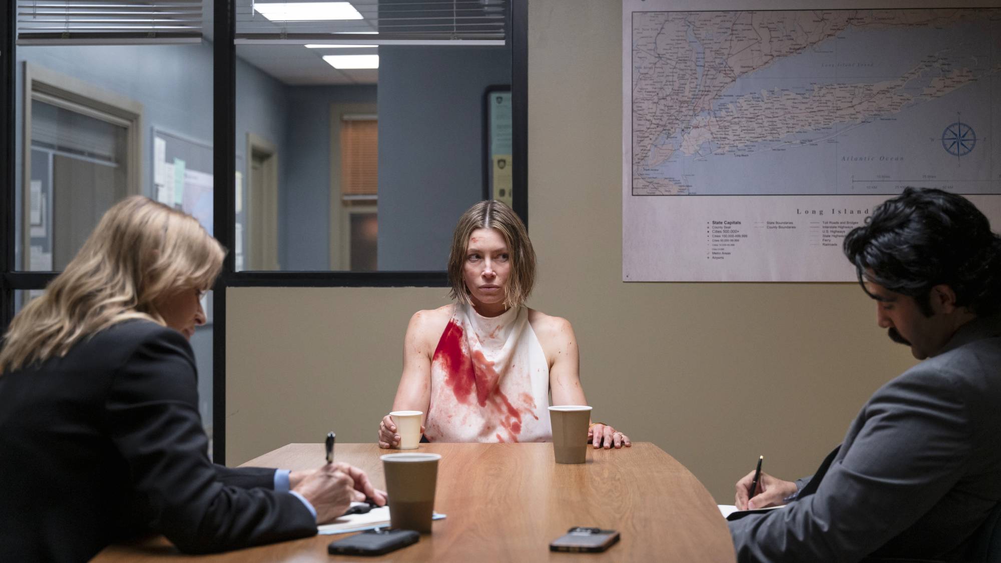 Kim Dickens, Jessica Biel, and Bobby Naderi in "The Better Sister" on Prime Video