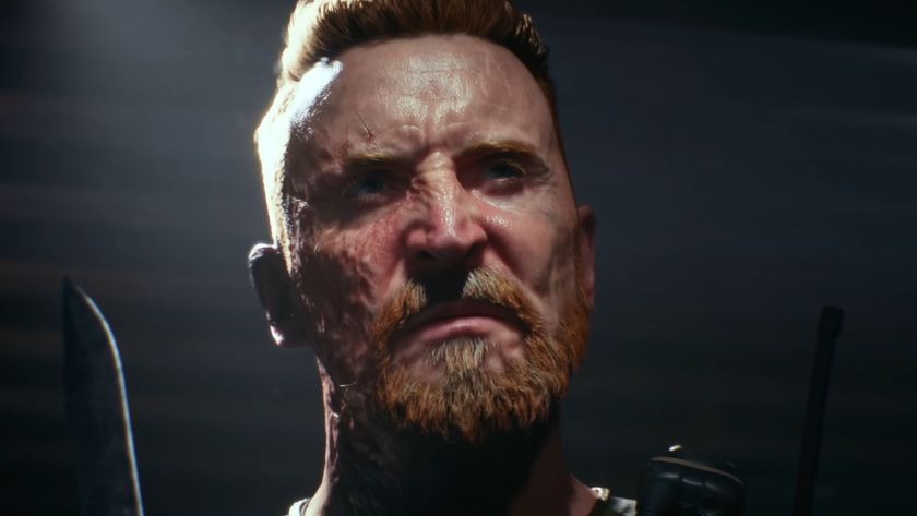 A soldier from Battlefield 6. He&#039;s got what appears to be a burn scar along his right side and is clenching his jaw while looking off screen. He seems to be under interrogation in a dark room