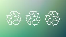 Three recycling signs on green gradient background