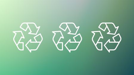 Three recycling signs on green gradient background