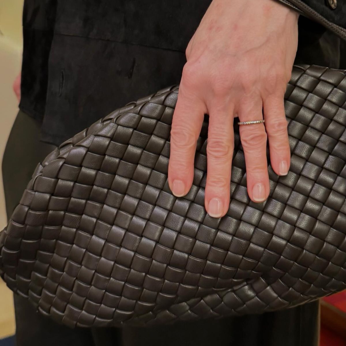 A photo of a brown bottega veneta woven bag