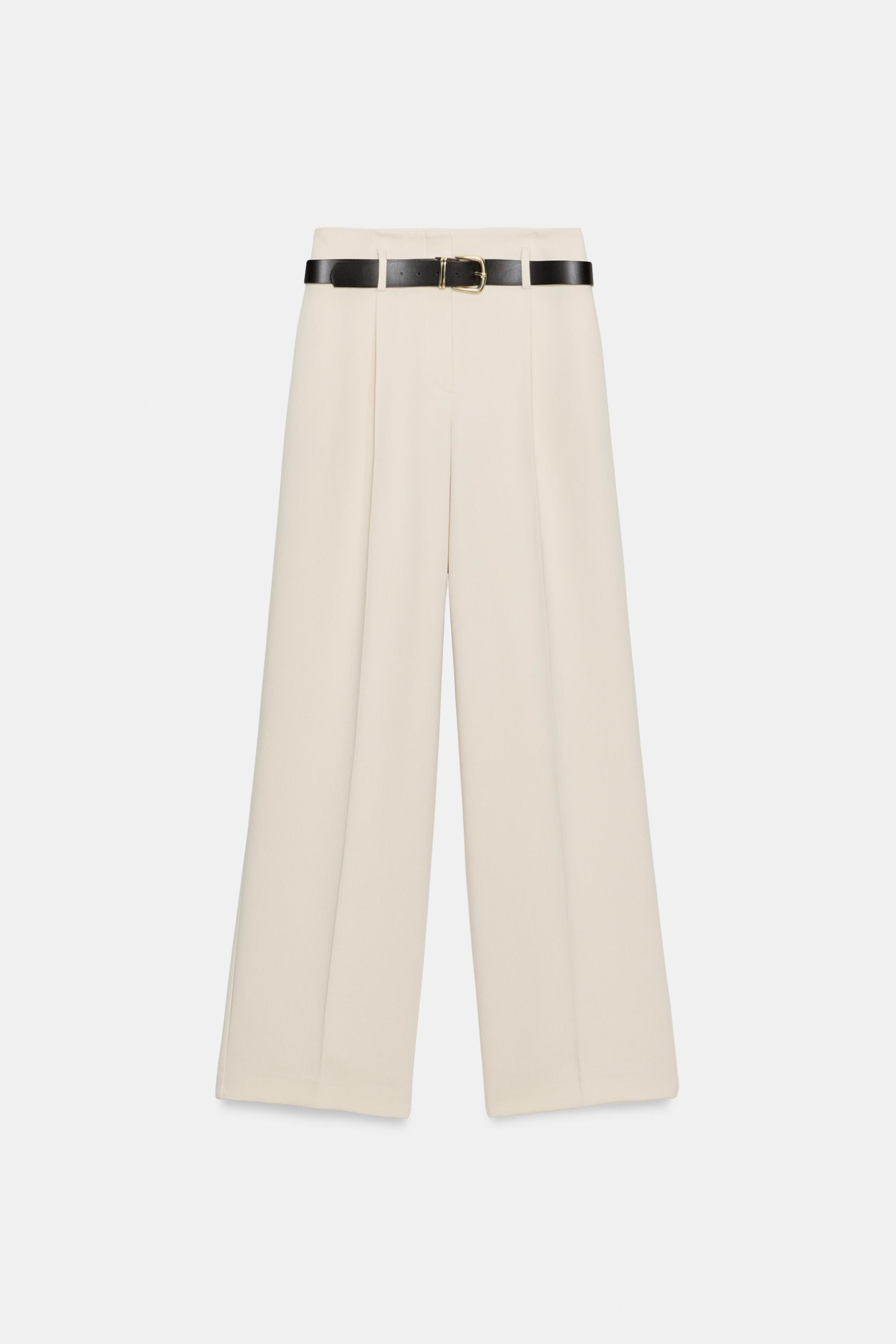 Straight Leg Belted Pants With Pleats