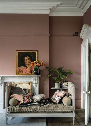 A soft pink living room