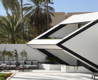 angled facade of micro house in Kuwait