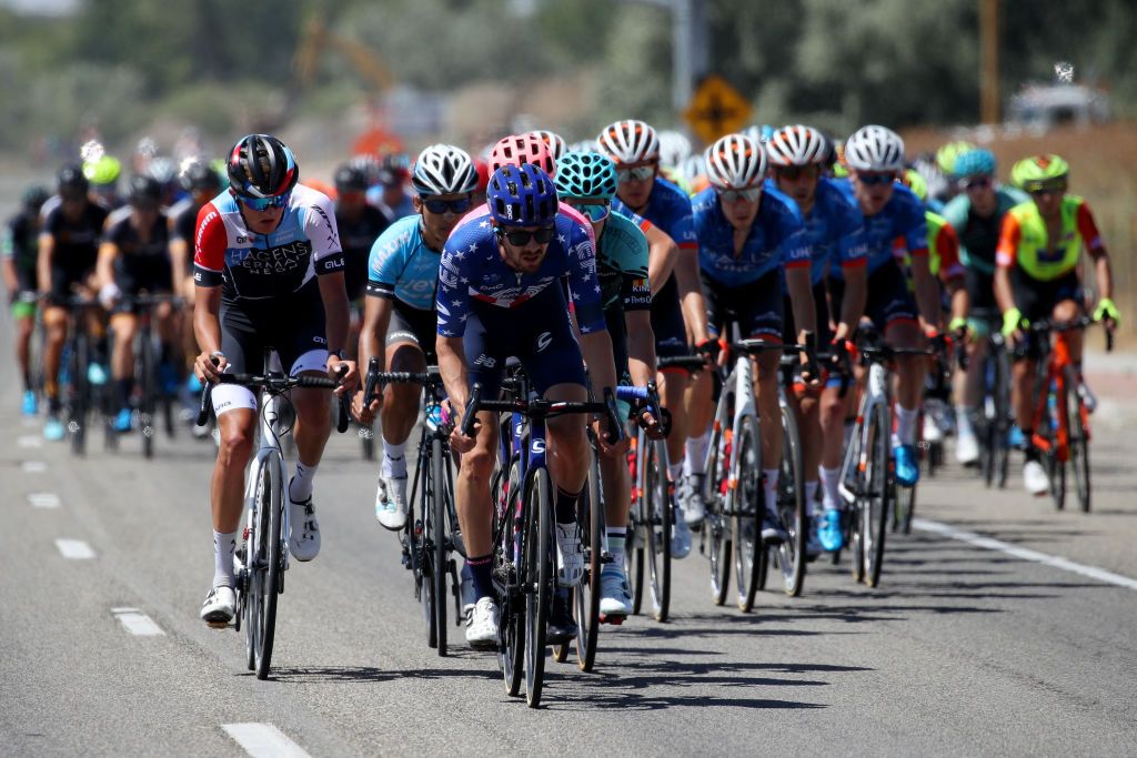 US champion Alex Howes leads the peloton