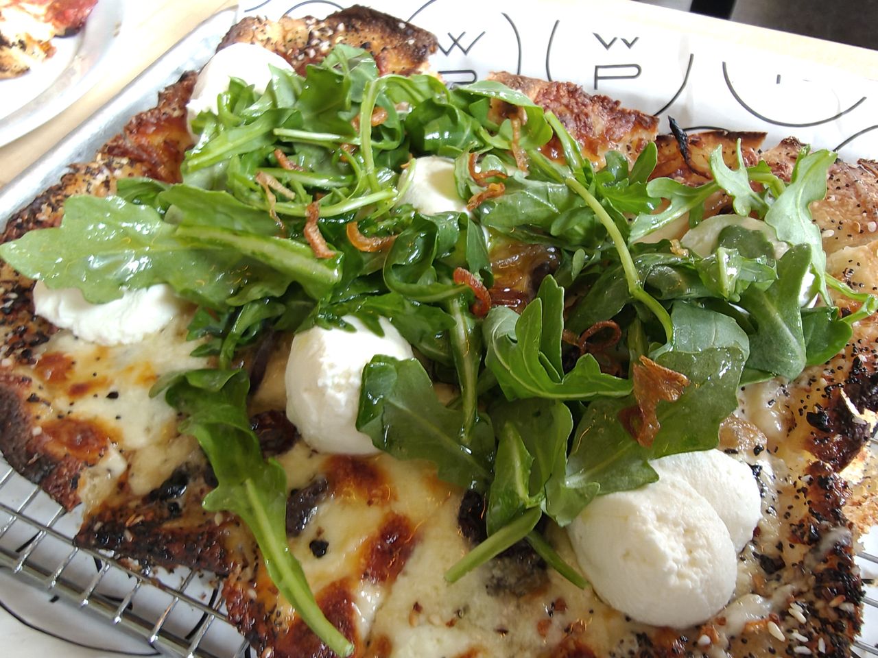 Close-up photos of square pizza