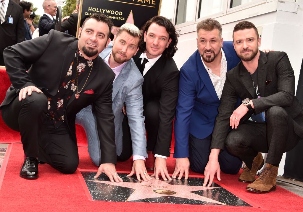 N Sync at their new star on the Hollywood Walk of Fame.