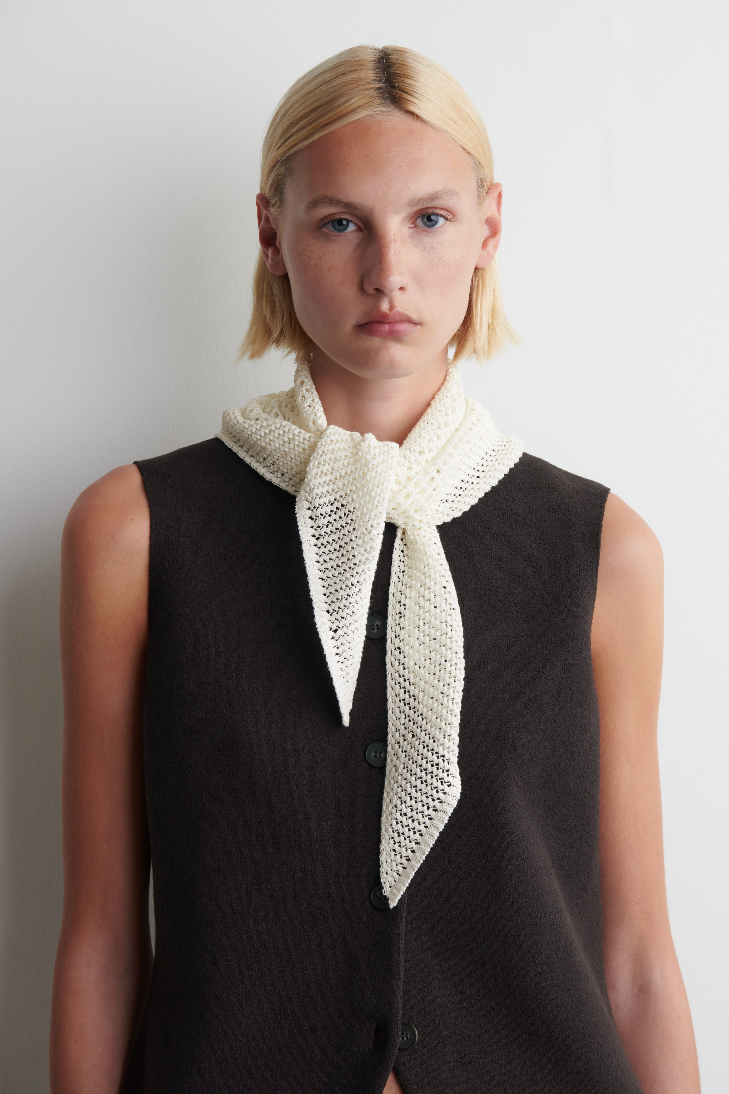 Pointelle-Knit Triangle Scarf