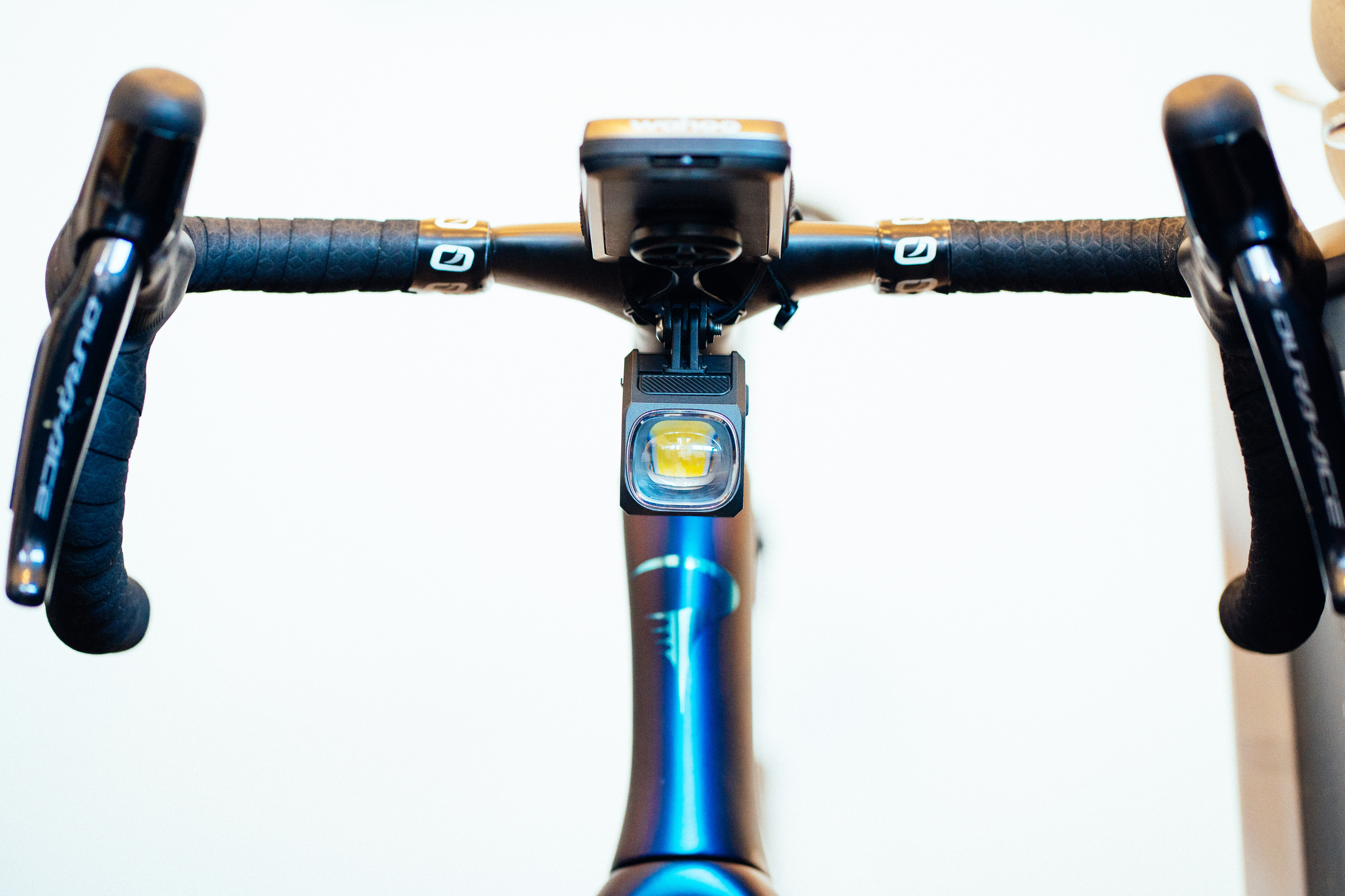 A close up of a bike light