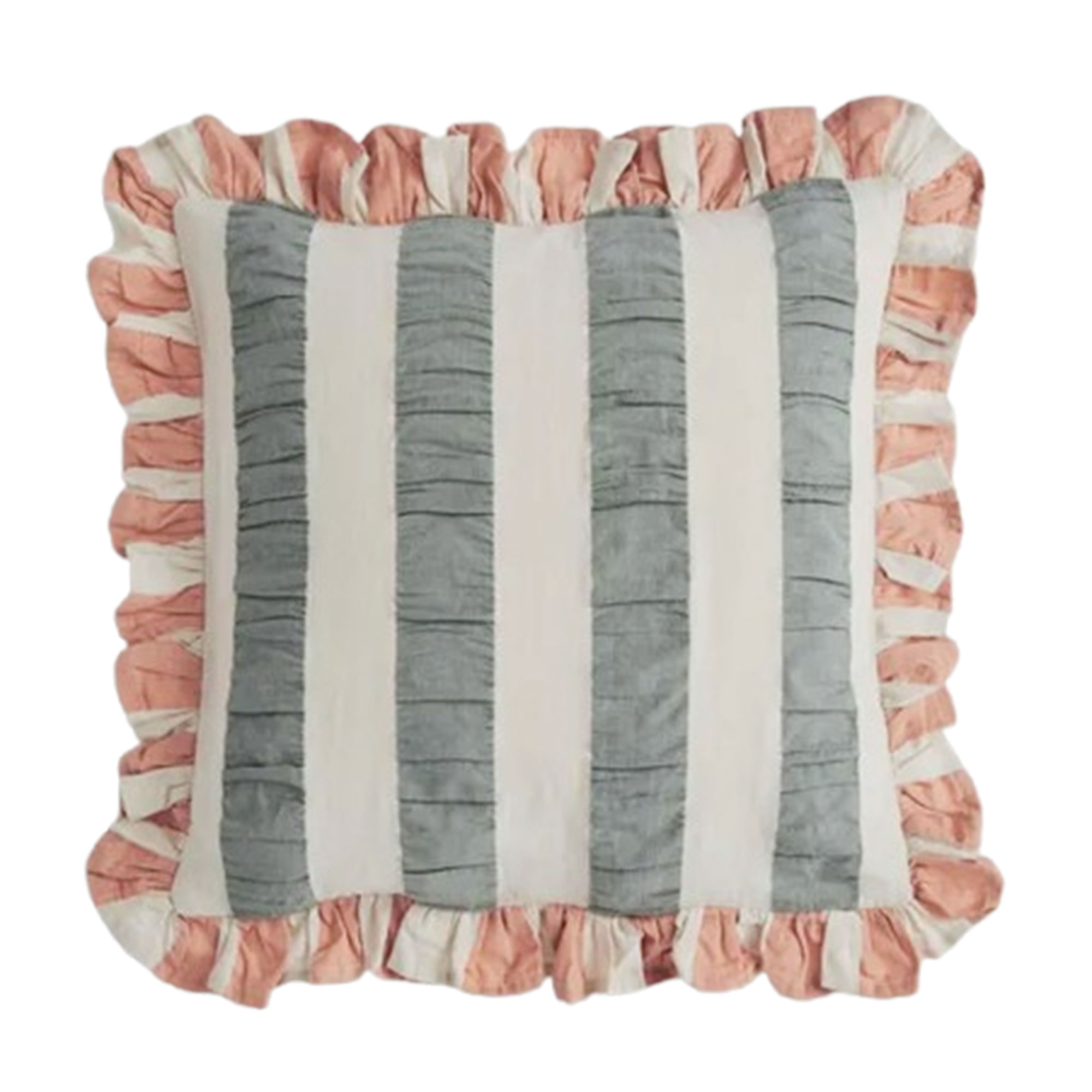 Seersucker Stripe Frill Cotton Square Cushion