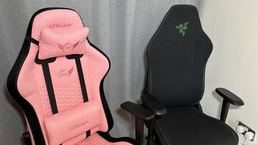 The GT Omega Pro Series Gen 2 next to a black and green Razer gaming chair