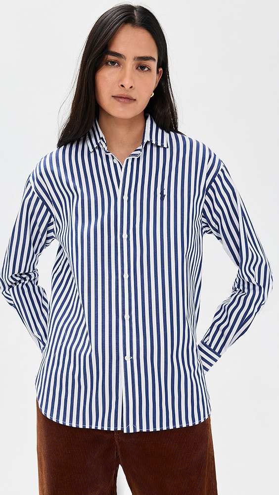 Long Sleeve Button Down Shirt - 1323 Fall Royal/white
