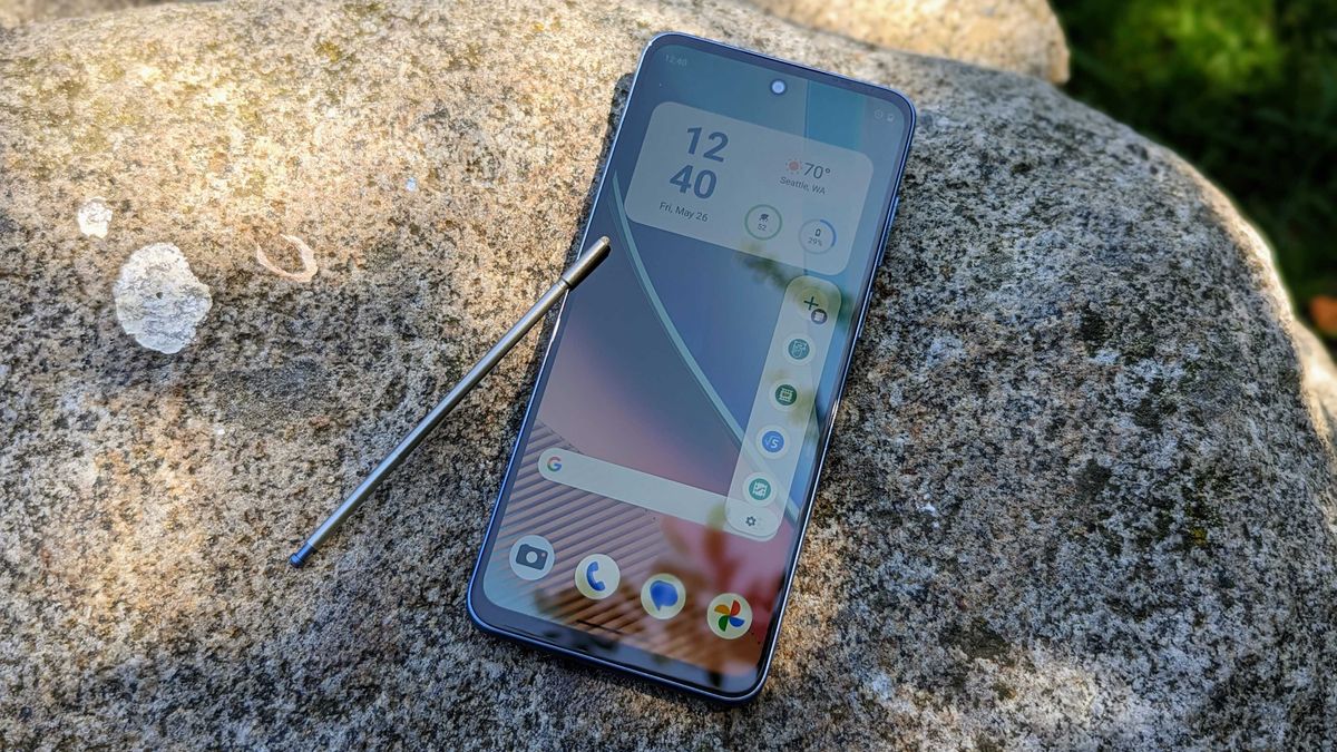 Moto G Stylus (2023) outside with the stylus out