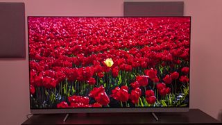 Philips OLED910 with red flowers on screen
