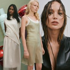 Photo collage of mes&deg; campaign images featuring Jennifer Lawrence