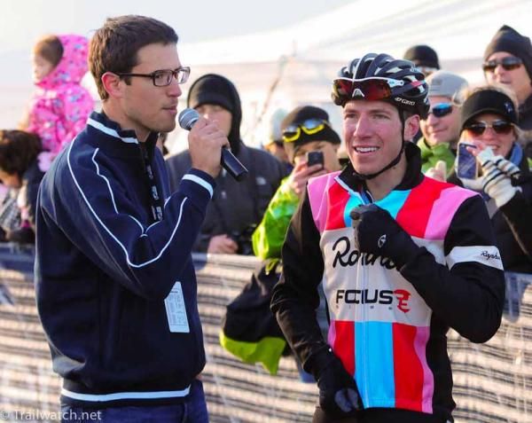 Colt McElwaine interviews Jeremy Powers after the race