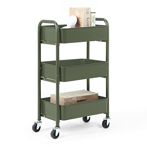 Sunnypoint 3-Tier Delicate Compact Rolling Metal Storage Organizer - Mobile Utility Cart Kitchen/under Desk Cart With Caster Wheels - Army (15.35&quot; X 10.24&quot; X 26.8&quot;h)