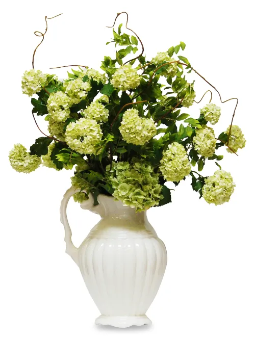Everyday Floral Imitation Snowball Hydrangea in Ceramic Pitcher