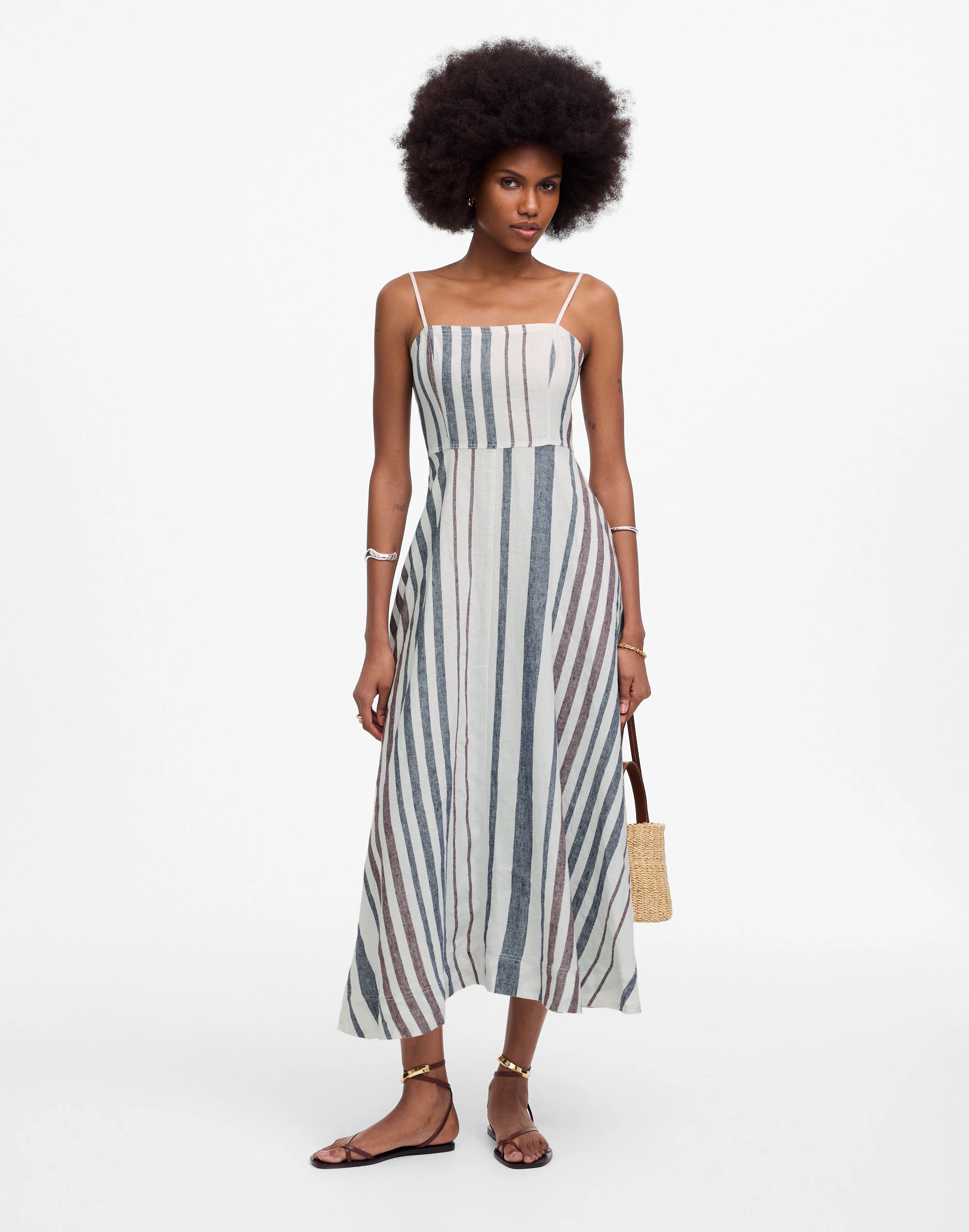 Striped Circle Maxi Dress in 100% Linen