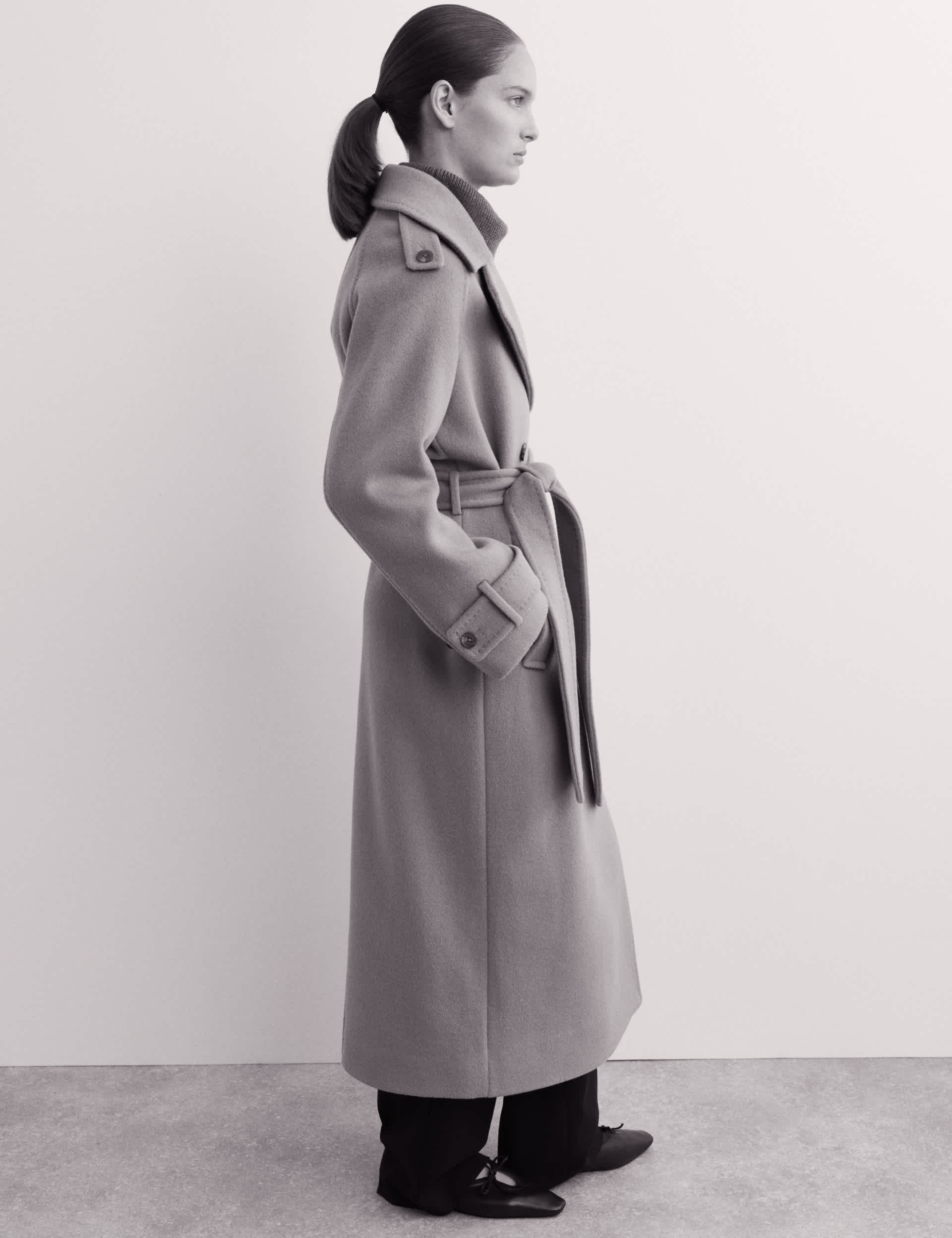 Pure Wool Detachable Scarf Coat