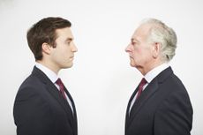 Son and father facing off