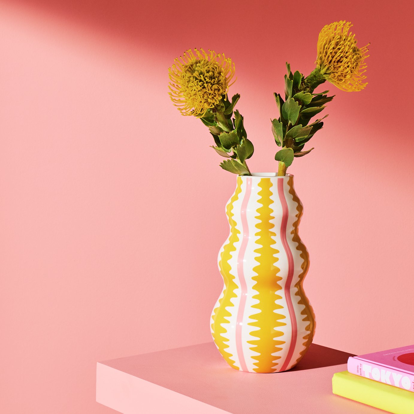 Habitat Stripe Ceramic Pink &amp;amp; Yellow Wiggle Vase