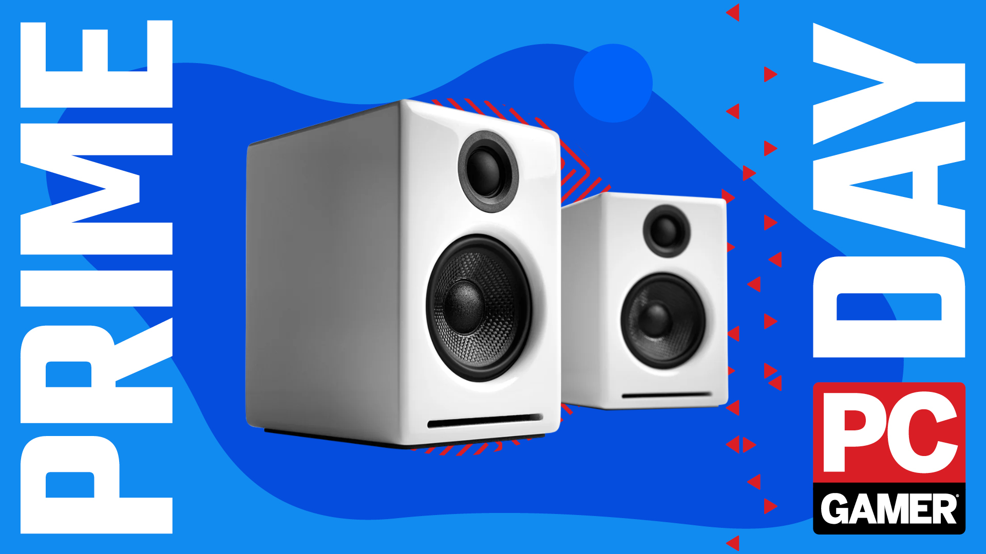 audioengine a2+ wireless speakers sat on a pc gamer deals background