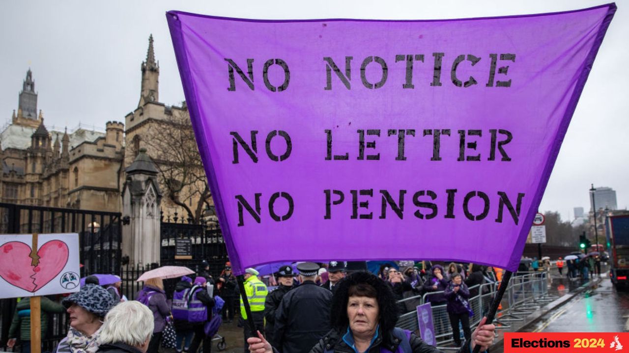 Waspi campaigners protest outside parliament (photo by Mark Kerrison/In Pictures via Getty Images)