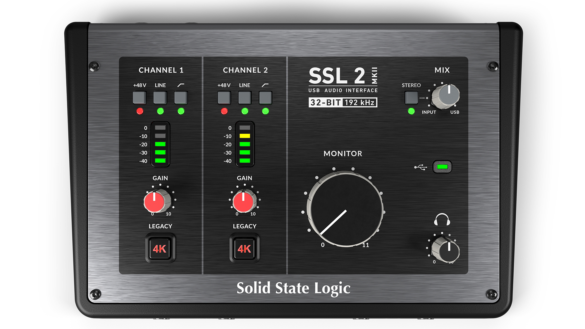 A photo of the SSL 2+ MKII digital audio interface