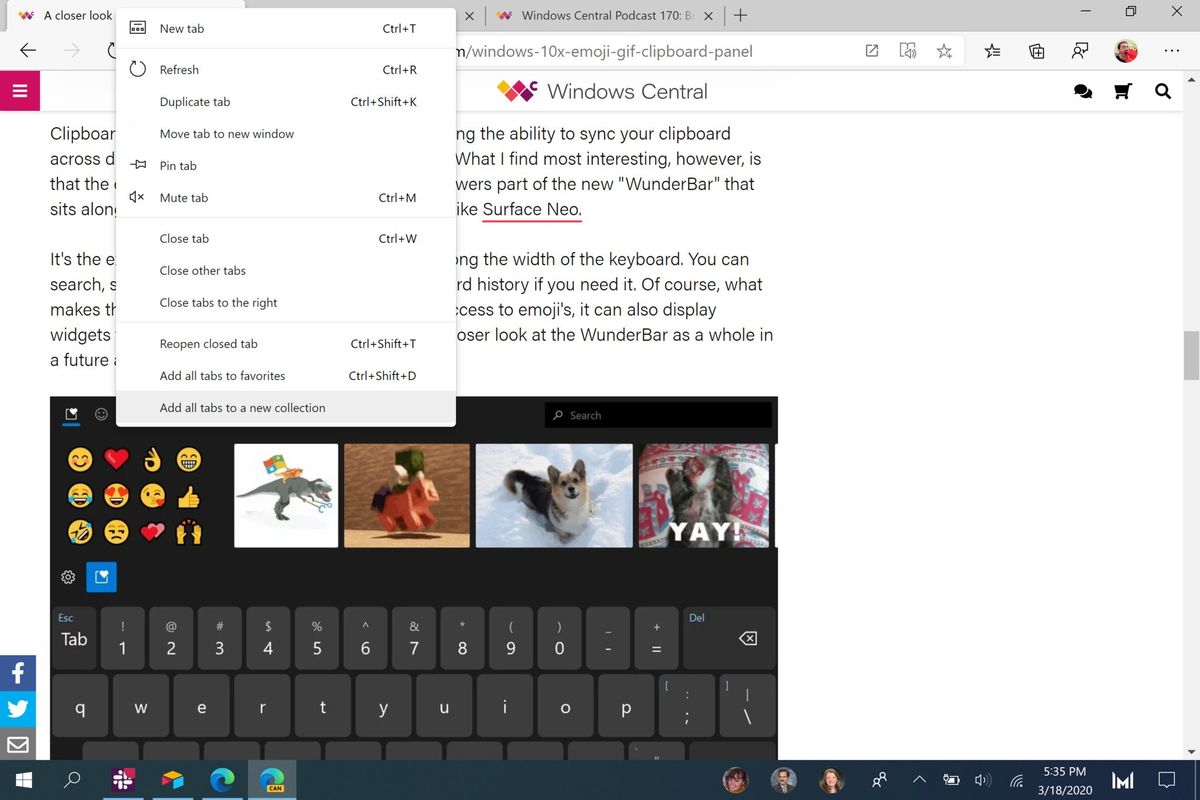 You can now save all of your tabs to a new collection in Edge Dev and ...