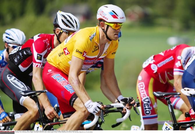 Alexander Kristoff (Katusha) surrounded by teammates