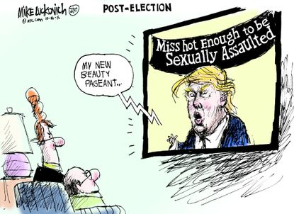 Political cartoon U.S. Donald Trump sexual assault allegations