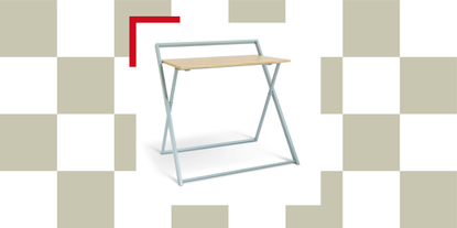 fold up desk with a light blue frame