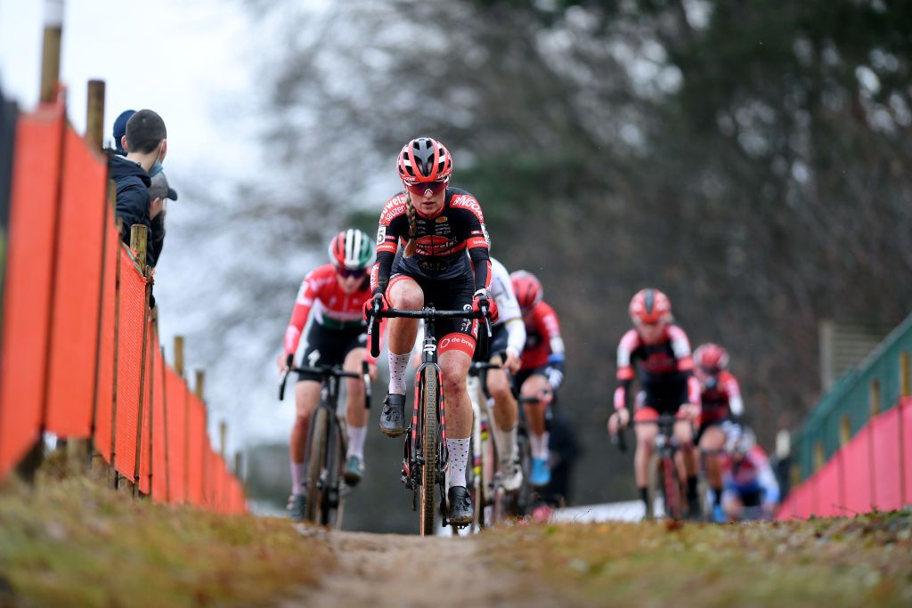 ZOLDER BELGIUM DECEMBER 27 Denise Betsema of The Netherlands and Team Pauwels Sauzen Bingoal competes during the 17th Superprestige HeusdenZolder 2021 Womens Elite SuperprestigeCX SPHeusdenZolder on December 27 2021 in Zolder Belgium Photo by Luc ClaessenGetty Images