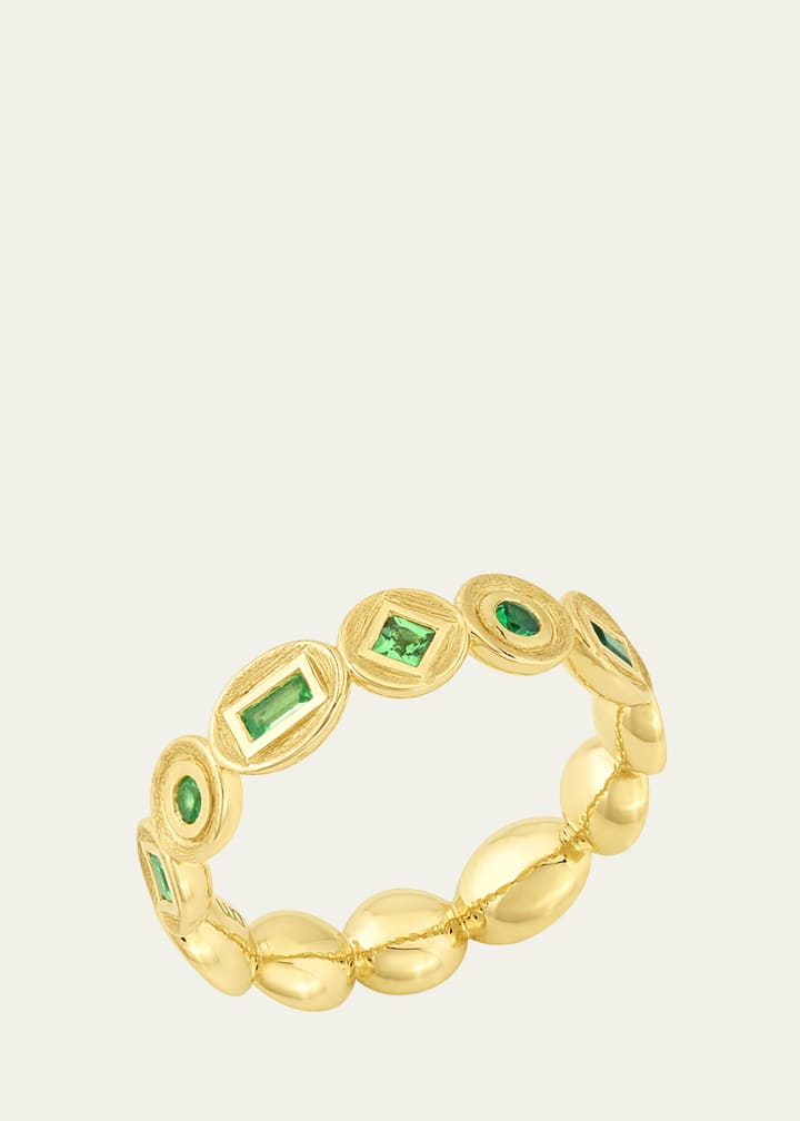 18k Gold Bezel Tsavorite Eternity Ring, Size 7