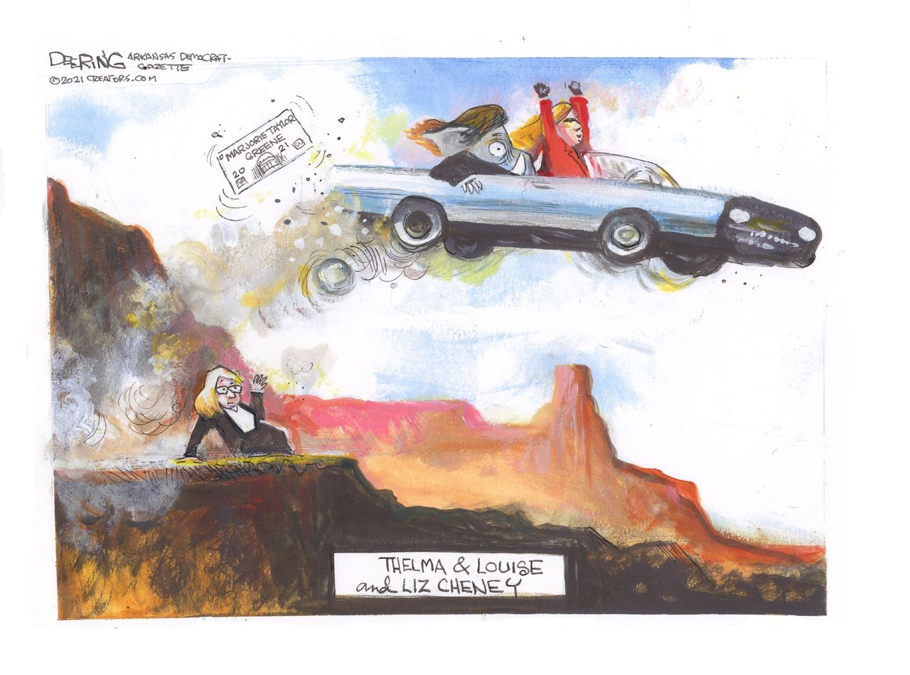 Political Cartoon U.S. Liz cheney greene gop thelma and louise