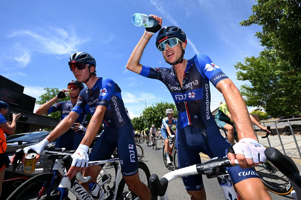 Groupama-FDJ riders cool down after a very hot day of racing