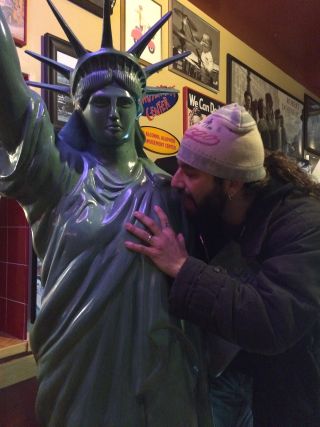Mike Portnoy getting close with Lady Liberty