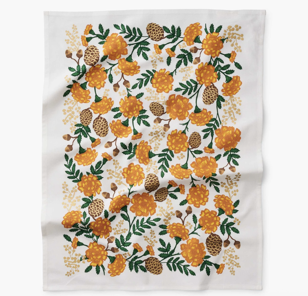 A fall-themed tea towel from Rifle Paper Co.