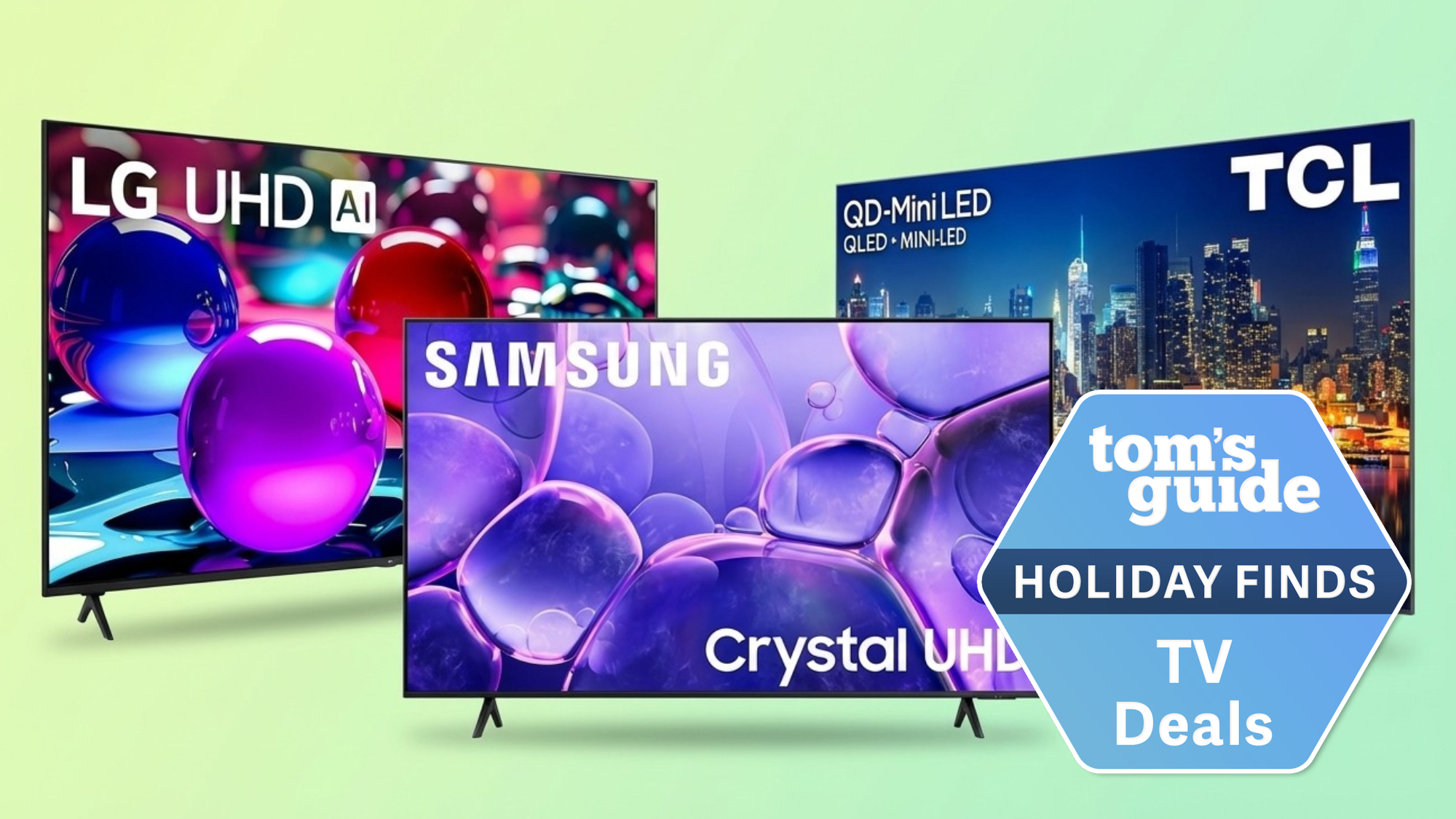Collage of TVs from LG, Samsung, and TCL