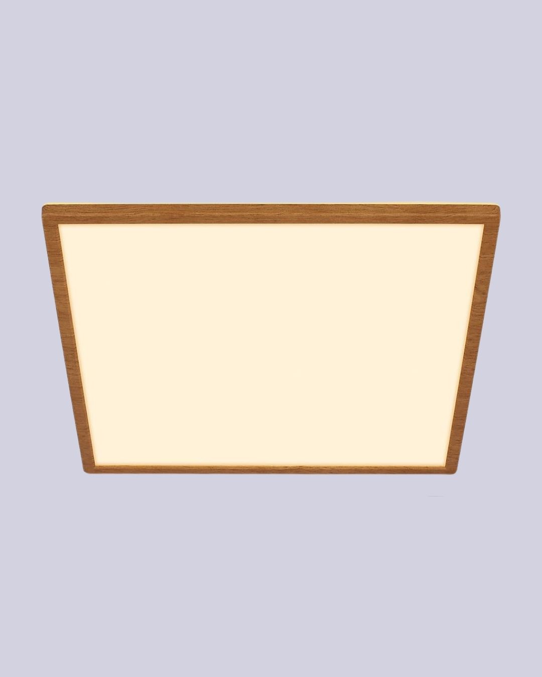 Briloner Ceiling Light LED 22W 3000lm Square Ultra Slim Wood Look Panel 420mm Warm White against pale lilac background.