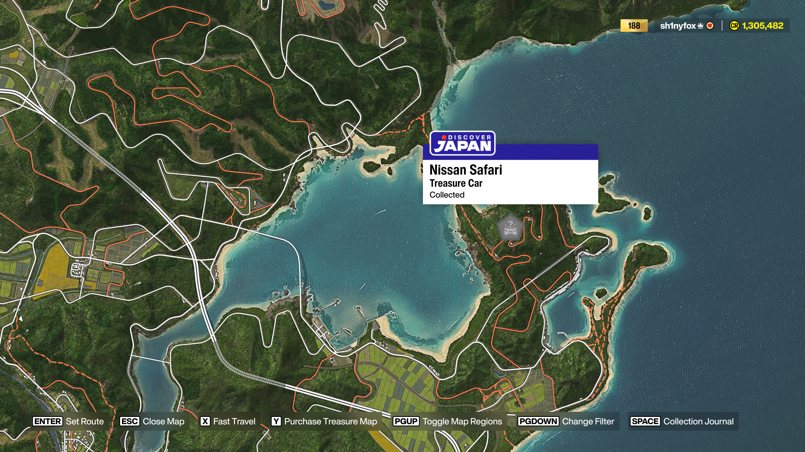 Map location for the Nissan Safari Treasure Car in Forza Horizon 6.