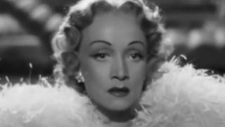 A close up of Marlene Dietrich in Stage Fright