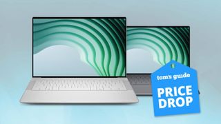 Dell Premium 16 laptops on blue background with Tom's Guide Price Drop badge