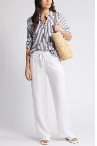 Drawstring Straight Leg Linen Pants (Were $70) 