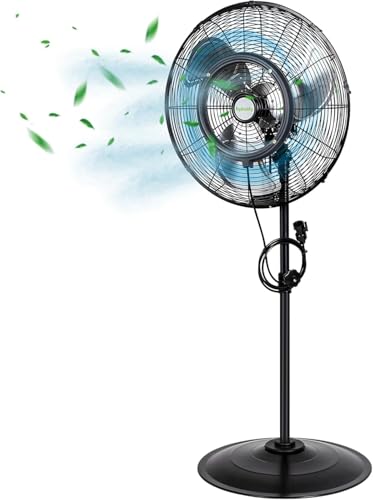 Hykolity 20" Outdoor Pedestal Oscillating Misting Fan, High-Velocity Patio Misting Fan With 3-Speed for Outside, Waterproof Tilting Fan With Mists for Outdoor Cooling