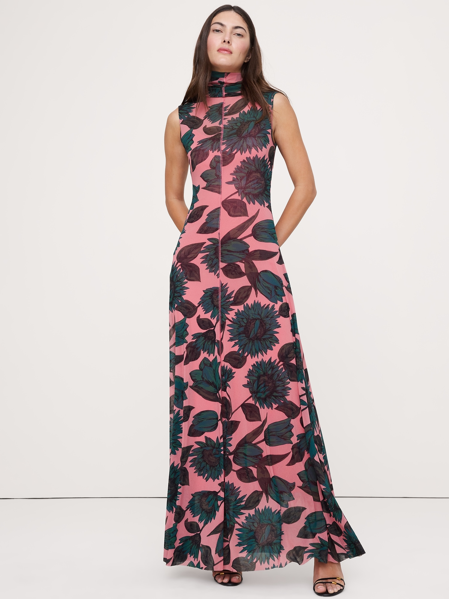 Turtleneck Mesh Maxi Dress