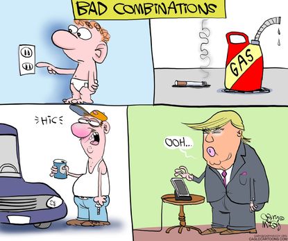 Political cartoon U.S. Trump tweets covfefe